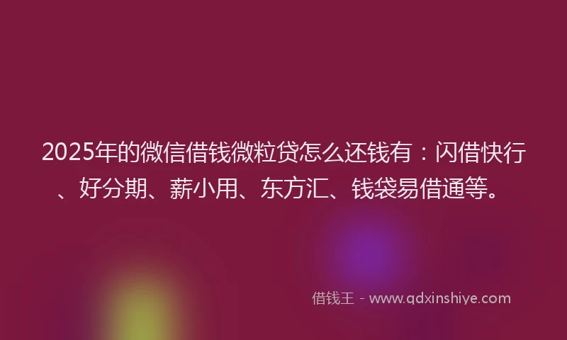 2025年的微信借钱微粒贷怎么还钱有：闪借快行、好分期、薪小用、东方汇、钱袋易借通等。