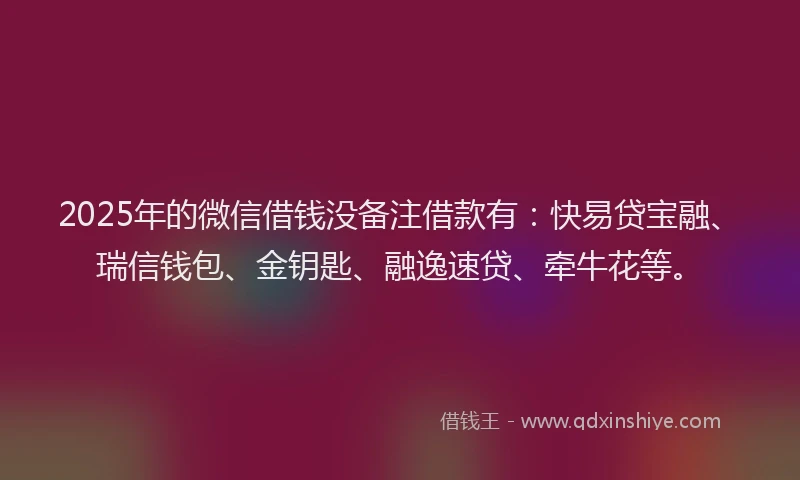 2025年的微信借钱没备注借款有：快易贷宝融、瑞信钱包、金钥匙、融逸速贷、牵牛花等。