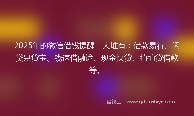 2025年的微信借钱提醒一大堆有：借款易行、闪贷易贷宝、钱速借融途、现金快贷、拍拍贷借款等。