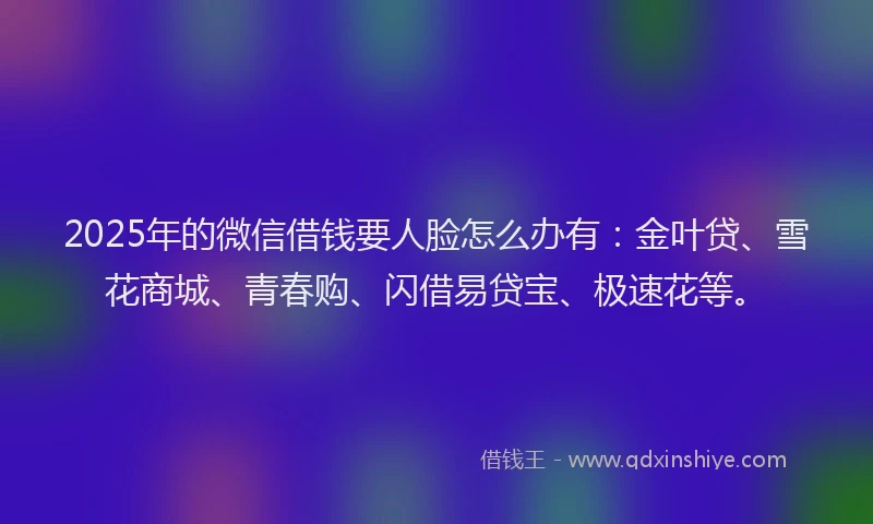 2025年的微信借钱要人脸怎么办有：金叶贷、雪花商城、青春购、闪借易贷宝、极速花等。