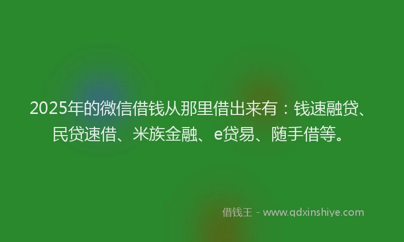 2025年的微信借钱从那里借出来有：钱速融贷、民贷速借、米族金融、e贷易、随手借等。