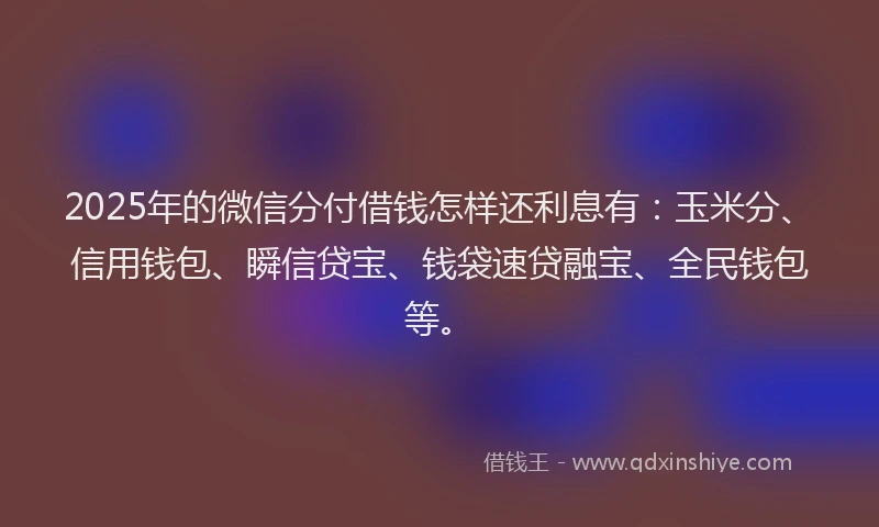 2025年的微信分付借钱怎样还利息有:玉米分、信用钱包、瞬信贷宝、钱袋速贷融宝、全民钱包等。