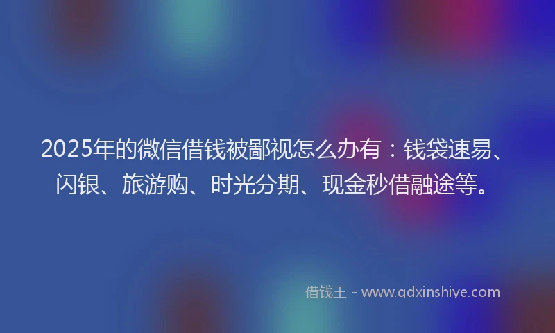 2025年的微信借钱被鄙视怎么办有：钱袋速易、闪银、旅游购、时光分期、现金秒借融途等。