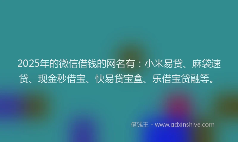 2025年的微信借钱的网名有：小米易贷、麻袋速贷、现金秒借宝、快易贷宝盒、乐借宝贷融等。
