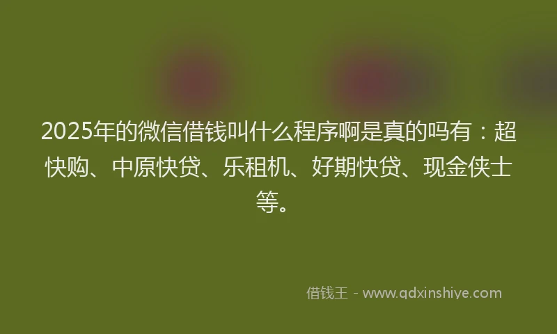 2025年的微信借钱叫什么程序啊是真的吗有：超快购、中原快贷、乐租机、好期快贷、现金侠士等。