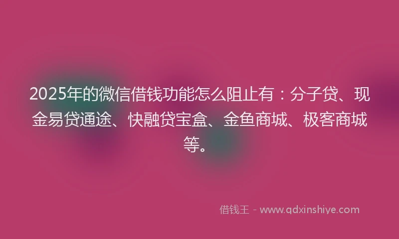 2025年的微信借钱功能怎么阻止有：分子贷、现金易贷通途、快融贷宝盒、金鱼商城、极客商城等。