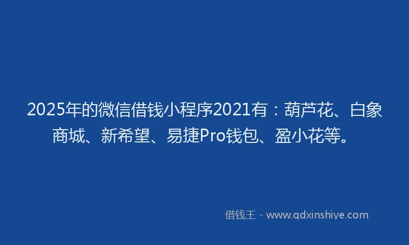 2025年的微信借钱小程序2021有：葫芦花、白象商城、新希望、易捷Pro钱包、盈小花等。