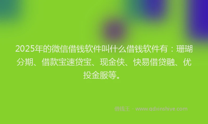 2025年的微信借钱软件叫什么借钱软件有：珊瑚分期、借款宝速贷宝、现金侠、快易借贷融、优投金服等。