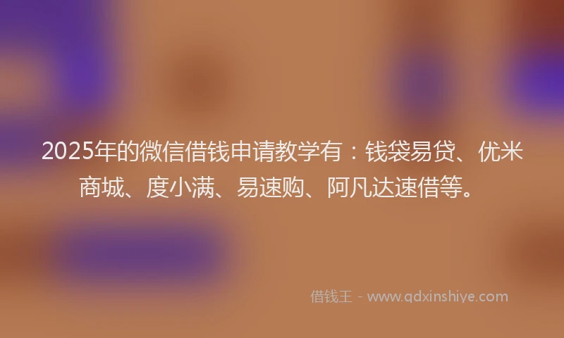 2025年的微信借钱申请教学有：钱袋易贷、优米商城、度小满、易速购、阿凡达速借等。