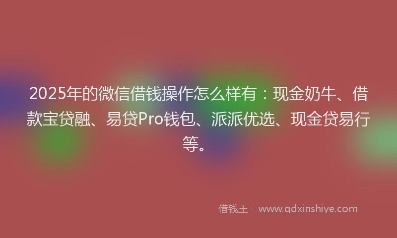 2025年的微信借钱操作怎么样有：现金奶牛、借款宝贷融、易贷Pro钱包、派派优选、现金贷易行等。