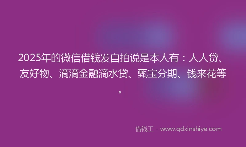 2025年的微信借钱发自拍说是本人有：人人贷、友好物、滴滴金融滴水贷、甄宝分期、钱来花等。