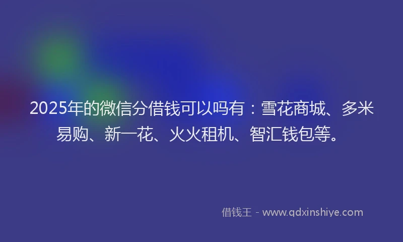 2025年的微信分借钱可以吗有：雪花商城、多米易购、新一花、火火租机、智汇钱包等。