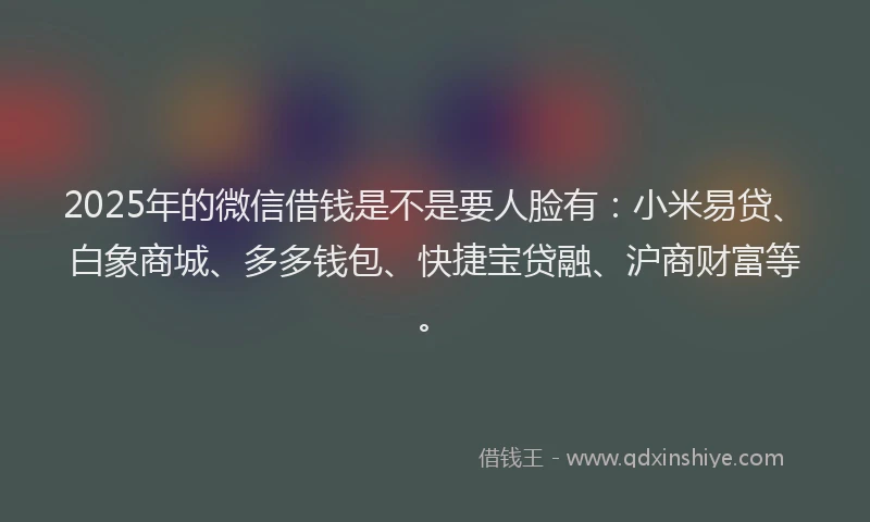 2025年的微信借钱是不是要人脸有：小米易贷、白象商城、多多钱包、快捷宝贷融、沪商财富等。