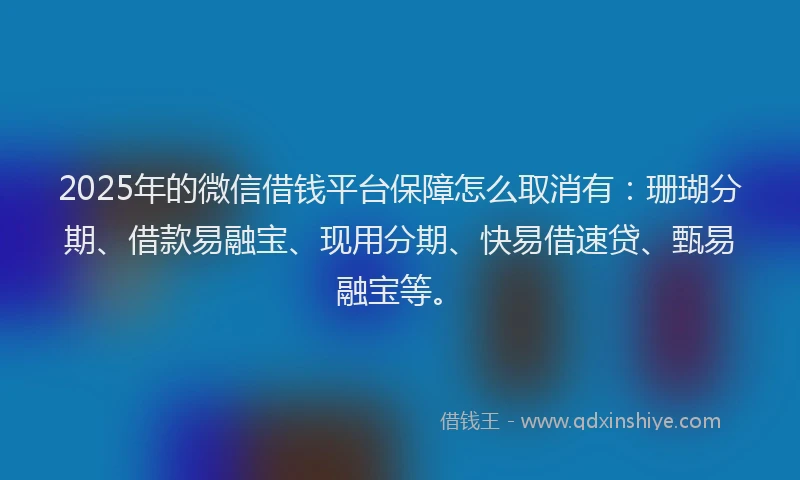2025年的微信借钱平台保障怎么取消有：珊瑚分期、借款易融宝、现用分期、快易借速贷、甄易融宝等。