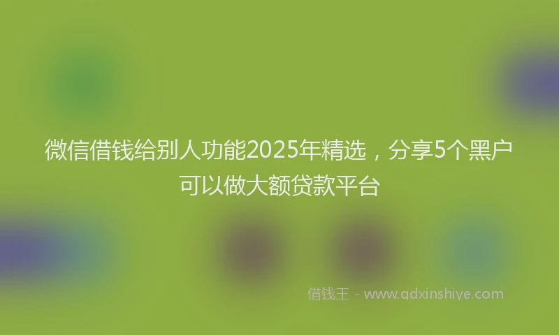 微信借钱给别人功能2025年精选，分享5个黑户可以做大额贷款平台