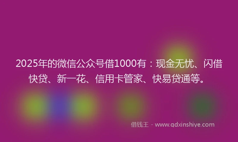 2025年的微信公众号借1000有：现金无忧、闪借快贷、新一花、信用卡管家、快易贷通等。
