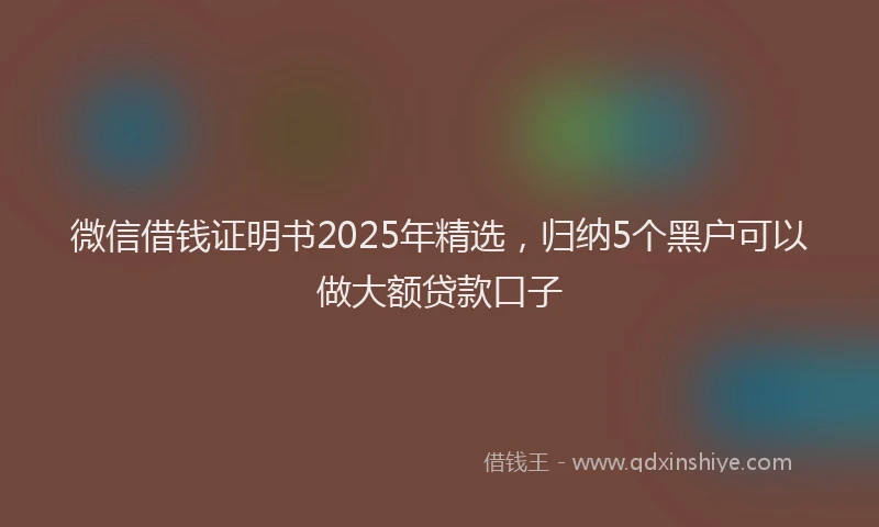 微信借钱证明书2025年精选，归纳5个黑户可以做大额贷款口子