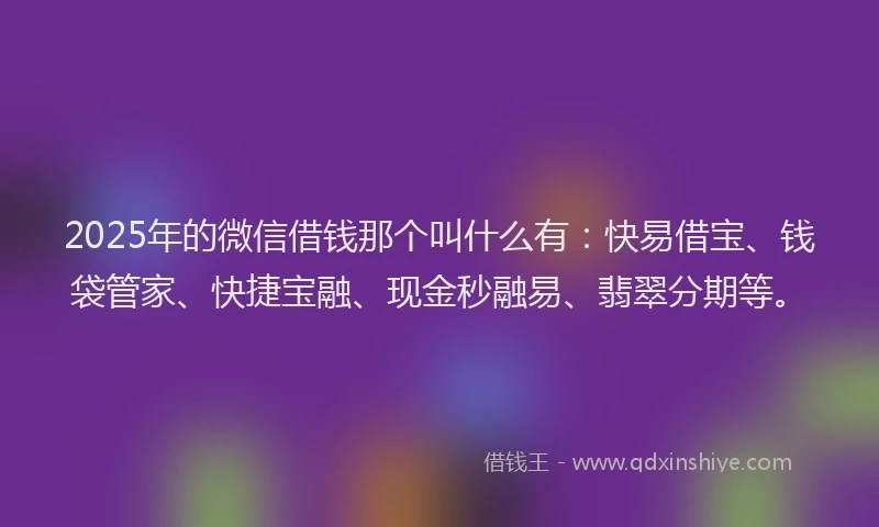 2025年的微信借钱那个叫什么有：快易借宝、钱袋管家、快捷宝融、现金秒融易、翡翠分期等。