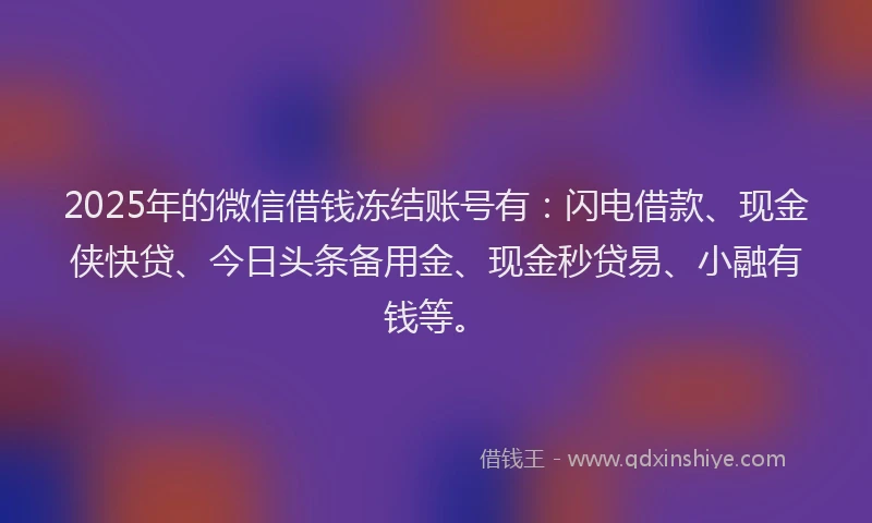 2025年的微信借钱冻结账号有：闪电借款、现金侠快贷、今日头条备用金、现金秒贷易、小融有钱等。