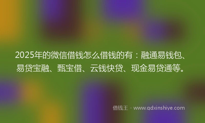 2025年的微信借钱怎么借钱的有：融通易钱包、易贷宝融、甄宝借、云钱快贷、现金易贷通等。