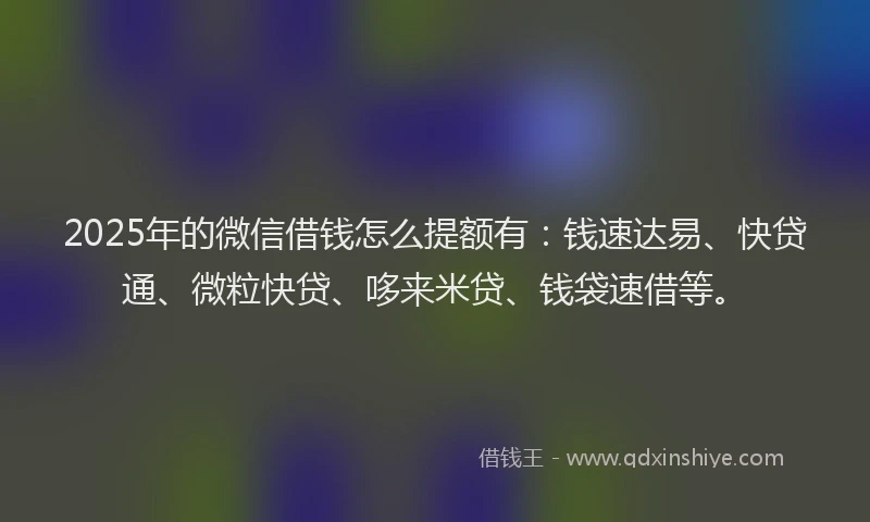 2025年的微信借钱怎么提额有：钱速达易、快贷通、微粒快贷、哆来米贷、钱袋速借等。