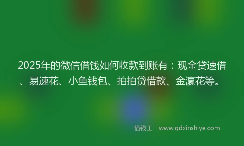 2025年的微信借钱如何收款到账有：现金贷速借、易速花、小鱼钱包、拍拍贷借款、金瀛花等。