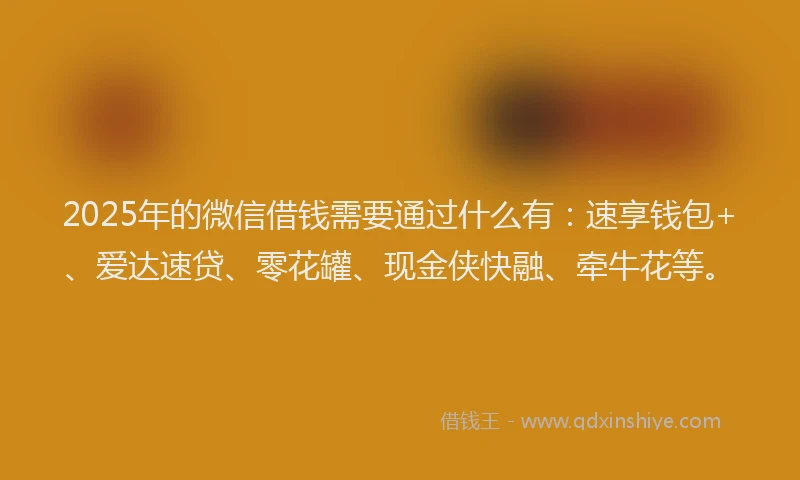 2025年的微信借钱需要通过什么有：速享钱包+、爱达速贷、零花罐、现金侠快融、牵牛花等。