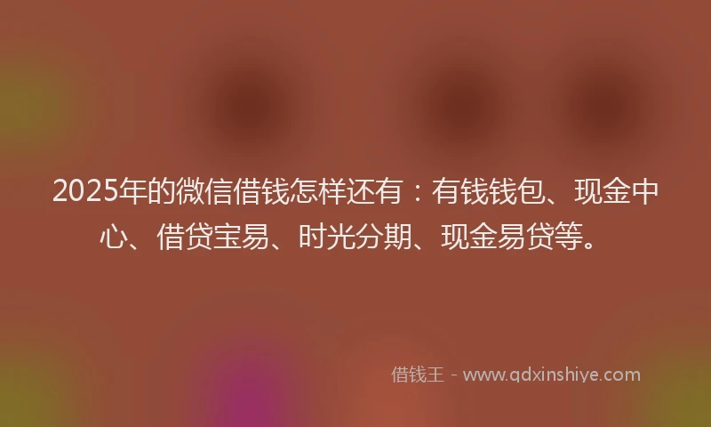 2025年的微信借钱怎样还有：有钱钱包、现金中心、借贷宝易、时光分期、现金易贷等。
