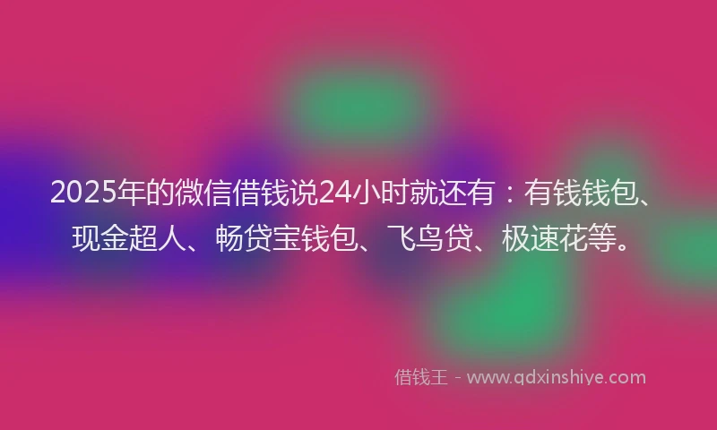 2025年的微信借钱说24小时就还有：有钱钱包、现金超人、畅贷宝钱包、飞鸟贷、极速花等。