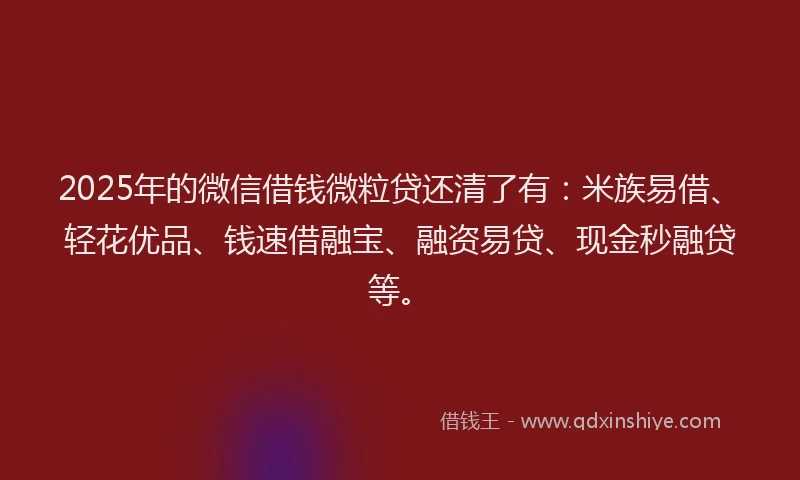 2025年的微信借钱微粒贷还清了有：米族易借、轻花优品、钱速借融宝、融资易贷、现金秒融贷等。
