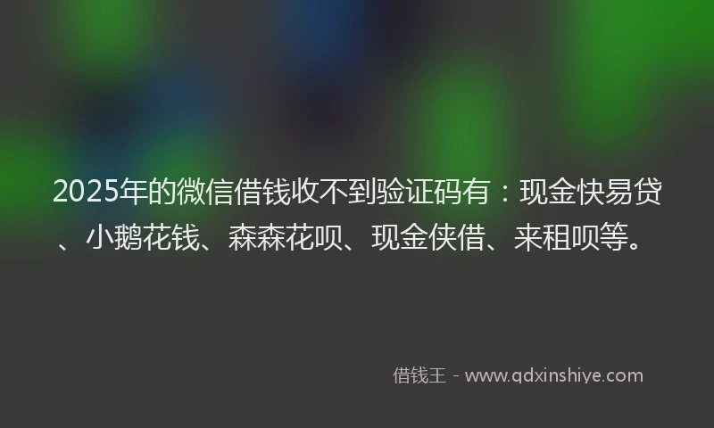 2025年的微信借钱收不到验证码有：现金快易贷、小鹅花钱、森森花呗、现金侠借、来租呗等。