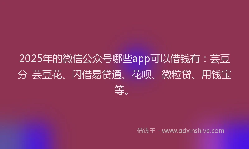 2025年的微信公众号哪些app可以借钱有：芸豆分-芸豆花、闪借易贷通、花呗、微粒贷、用钱宝等。