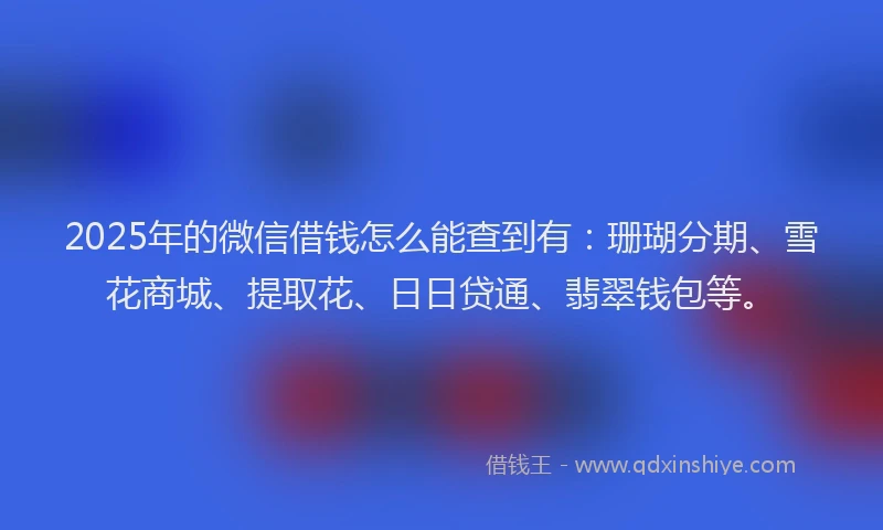 2025年的微信借钱怎么能查到有：珊瑚分期、雪花商城、提取花、日日贷通、翡翠钱包等。