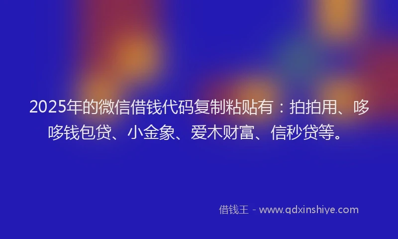 2025年的微信借钱代码复制粘贴有：拍拍用、哆哆钱包贷、小金象、爱木财富、信秒贷等。