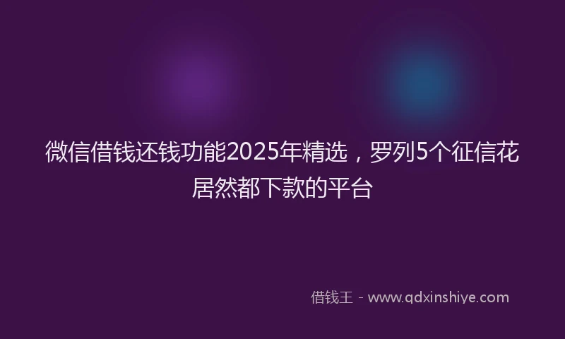 微信借钱还钱功能2025年精选，罗列5个征信花居然都下款的平台
