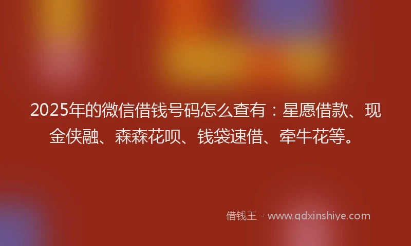2025年的微信借钱号码怎么查有：星愿借款、现金侠融、森森花呗、钱袋速借、牵牛花等。