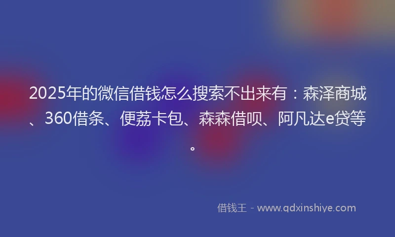 2025年的微信借钱怎么搜索不出来有：森泽商城、360借条、便荔卡包、森森借呗、阿凡达e贷等。