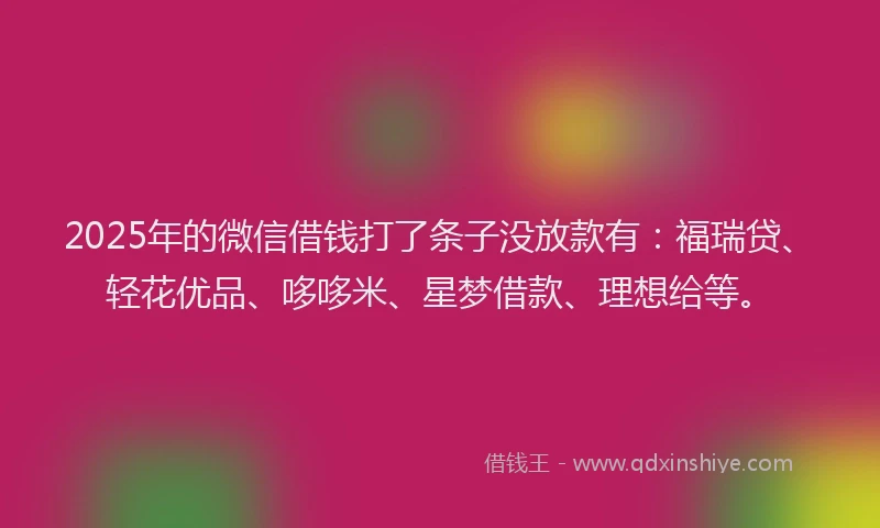 2025年的微信借钱打了条子没放款有：福瑞贷、轻花优品、哆哆米、星梦借款、理想给等。