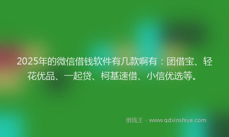 2025年的微信借钱软件有几款啊有：团借宝、轻花优品、一起贷、柯基速借、小信优选等。