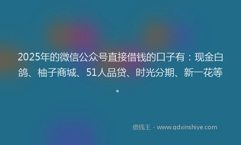 2025年的微信公众号直接借钱的口子有：现金白鸽、柚子商城、51人品贷、时光分期、新一花等。