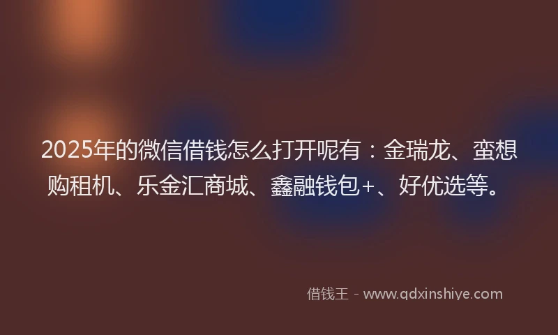 2025年的微信借钱怎么打开呢有：金瑞龙、蛮想购租机、乐金汇商城、鑫融钱包+、好优选等。