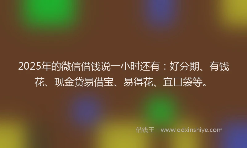 2025年的微信借钱说一小时还有：好分期、有钱花、现金贷易借宝、易得花、宜口袋等。