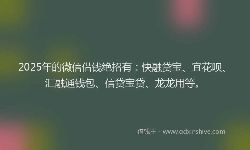 2025年的微信借钱绝招有：快融贷宝、宜花呗、汇融通钱包、信贷宝贷、龙龙用等。
