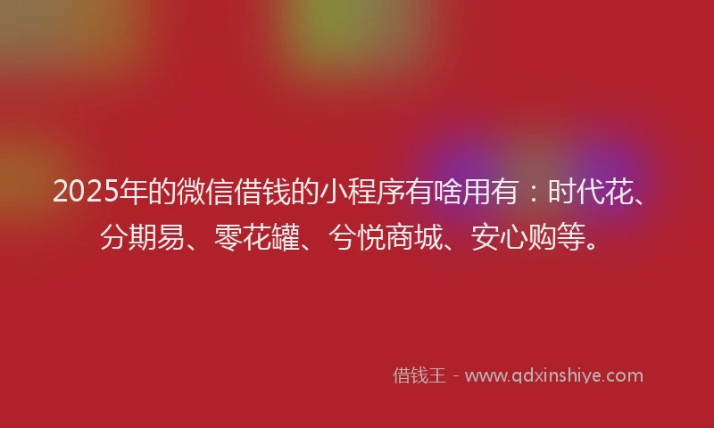 2025年的微信借钱的小程序有啥用有：时代花、分期易、零花罐、兮悦商城、安心购等。