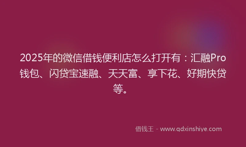 2025年的微信借钱便利店怎么打开有：汇融Pro钱包、闪贷宝速融、天天富、享下花、好期快贷等。