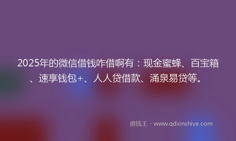 2025年的微信借钱咋借啊有：现金蜜蜂、百宝箱、速享钱包+、人人贷借款、涌泉易贷等。