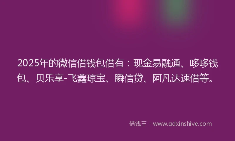2025年的微信借钱包借有：现金易融通、哆哆钱包、贝乐享-飞鑫琼宝、瞬信贷、阿凡达速借等。