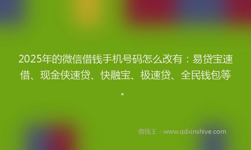 2025年的微信借钱手机号码怎么改有：易贷宝速借、现金侠速贷、快融宝、极速贷、全民钱包等。