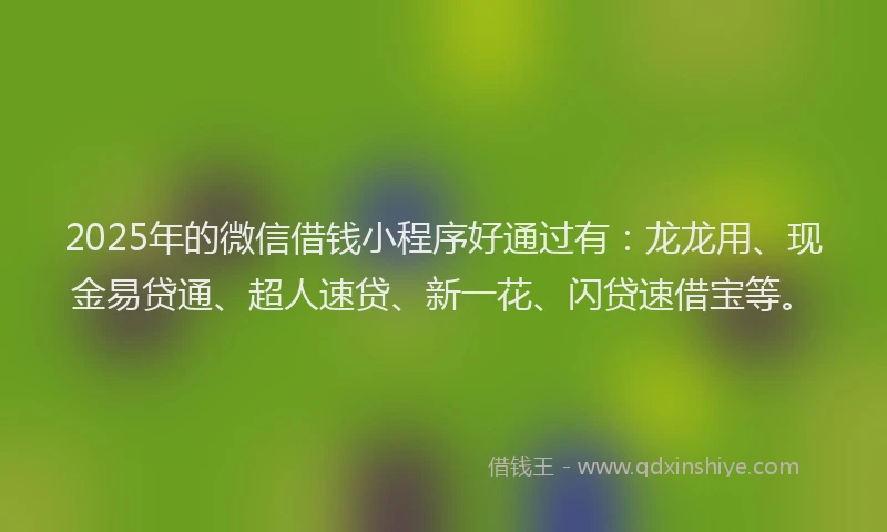 2025年的微信借钱小程序好通过有：龙龙用、现金易贷通、超人速贷、新一花、闪贷速借宝等。