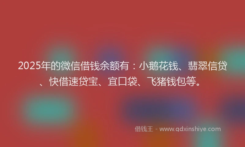 2025年的微信借钱余额有：小鹅花钱、翡翠信贷、快借速贷宝、宜口袋、飞猪钱包等。